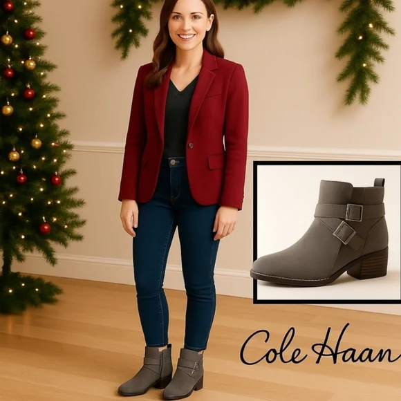 Cole Haan | Size 8B (Medium) | Stormcloud Suede Buckle Ankle Booties | NIB - Picture 13 of 16